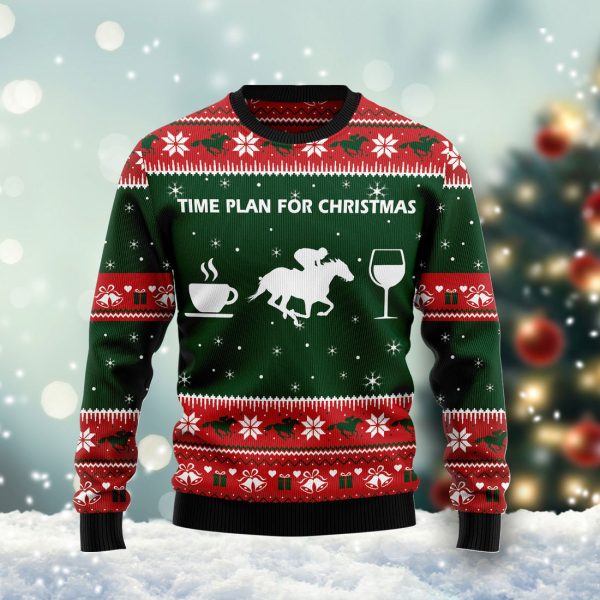 Time Plan For Christmas Horse Racing Ugly Christmas Sweater Jezsport.com