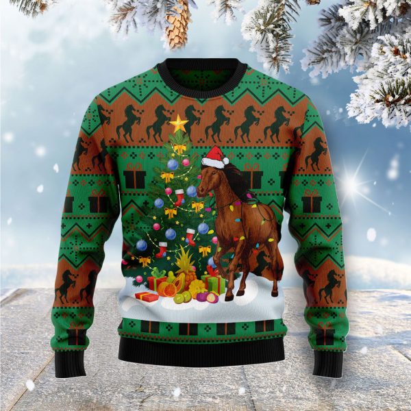 Christmas Tree Horse - Ugly Christmas Sweater Jezsport.com