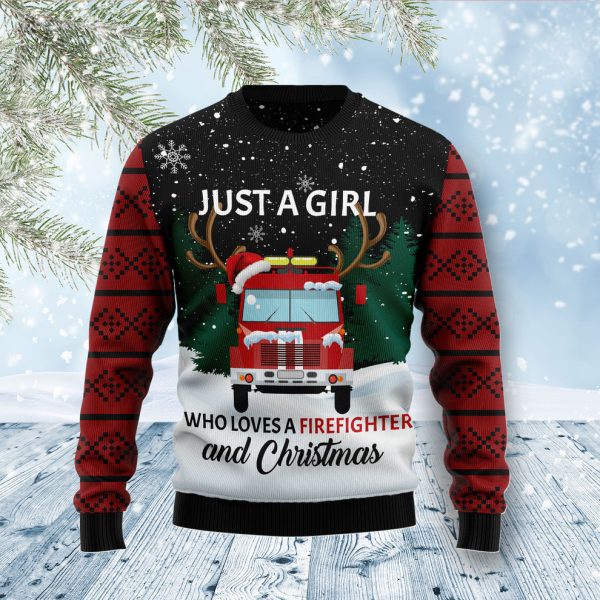 Just A Girl Who Loves Firefighter And Christmas Ugly Christmas Sweater, Christmas Gift Jezsport.com