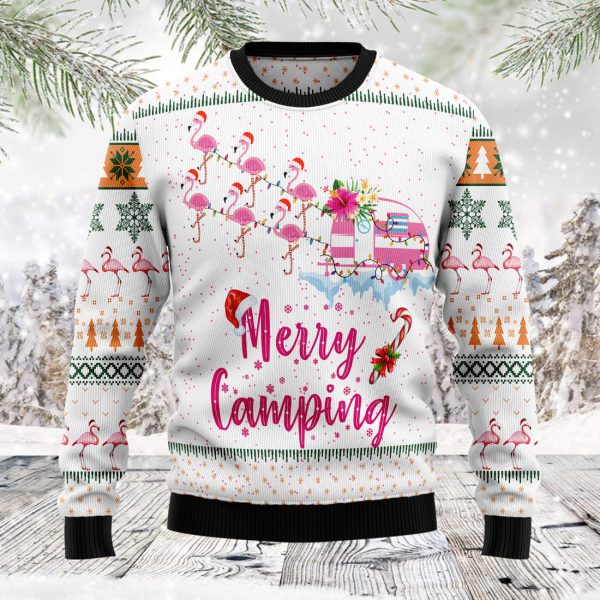 Merry Camping Flamingo - Ugly Christmas Sweater Jezsport.com