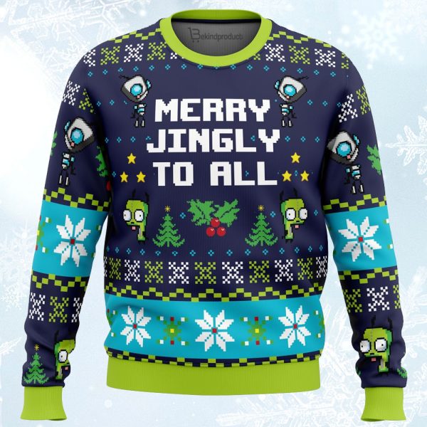 Merry Jingly Invader Zim Ugly Christmas Sweater For Men & Women Christmas Gift Sweater Jezsport.com