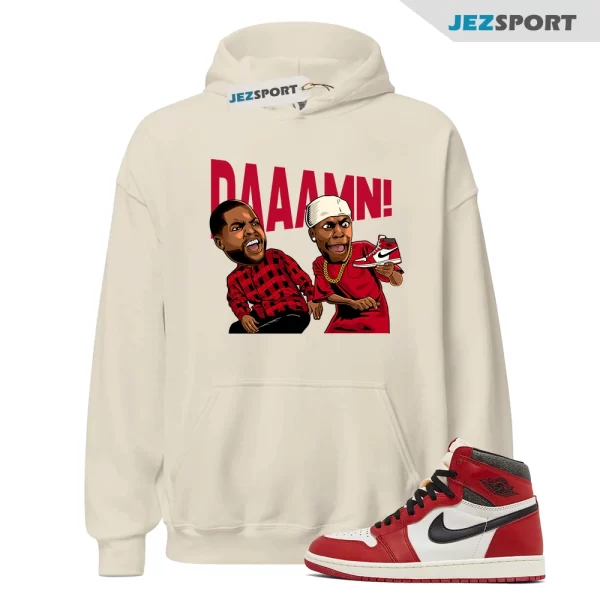 Chicago Jordan 1s Lost and Found Hoodie to match Sneaker Match Tees Sail “DAAAMN”, Matching Sneaker Hoodie