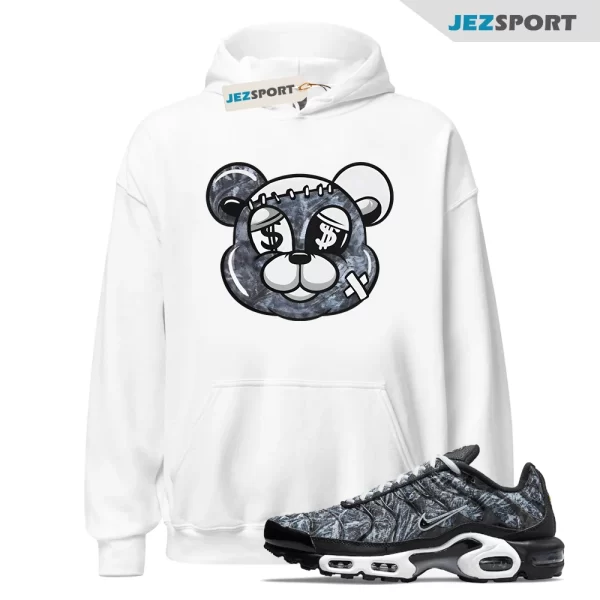 White STITCH Hoodie for N Air Max Plus Dark Smoke Grey Black Camo, Matching Sneaker Hoodie, DO6384-001