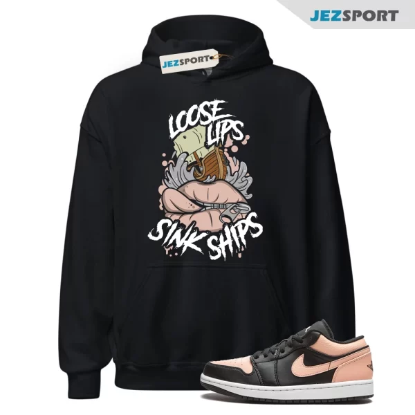 Black LOOSE LIPS Hoodie for Air J1 1 Low Arctic Orange Crimson Tint White, 553558-034 Matching Sneaker Hoodie