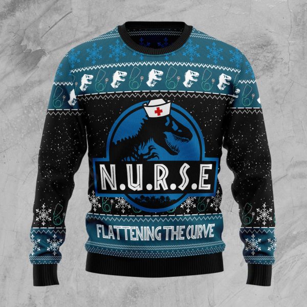 Nurse T-rex Ugly Christmas Sweater Jezsport.com