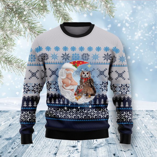 Owl Love Santa Moon Ugly Christmas Sweater Jezsport.com