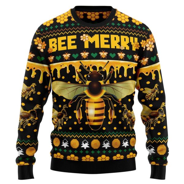 Bee Merry Ugly Christmas Sweater For Men & Women Christmas Gift Sweater Jezsport.com