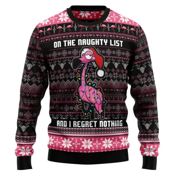 Flamingo Naughty List Ugly Christmas Sweater Jezsport.com