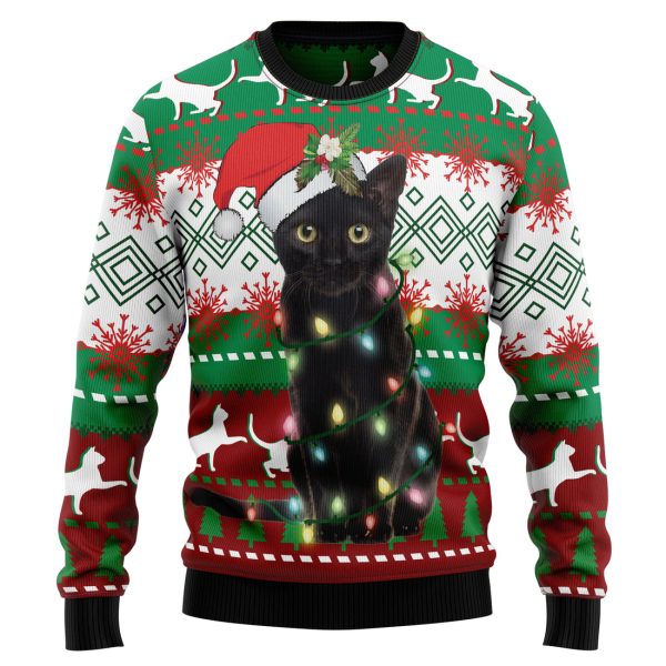 Black Cat Light Christmas Ugly Christmas Sweater , Christmas Gift Jezsport.com