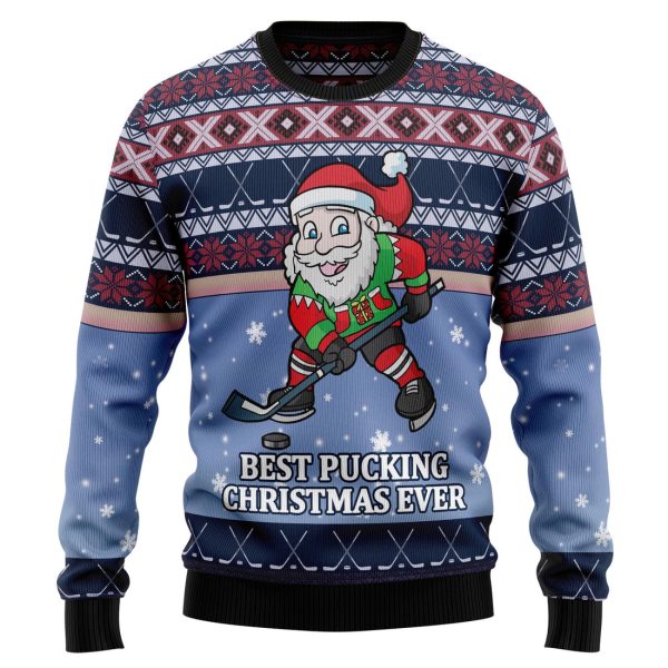 Santa Hockey Ugly Christmas Sweater Jezsport.com