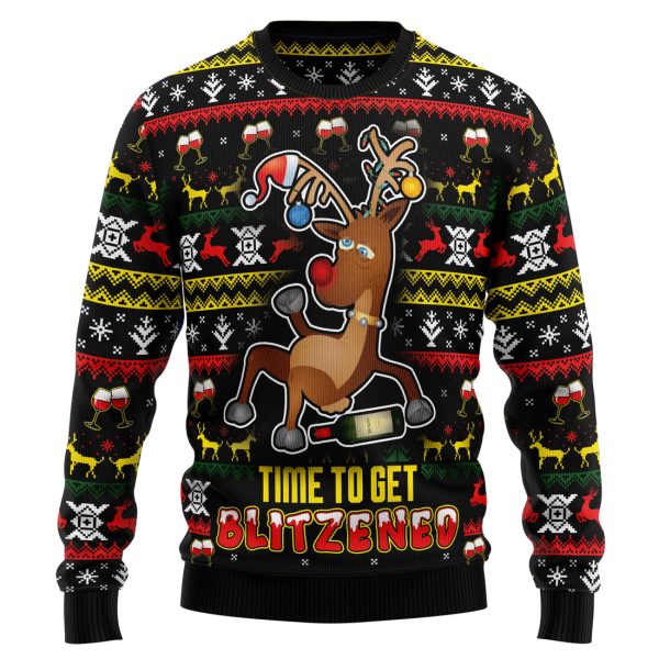 Time To Get Blitzened Ugly Christmas Sweater Jezsport.com