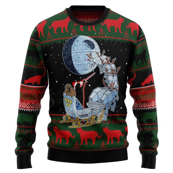 Black Cat Sleigh To Death Star Ugly Christmas Sweater , Christmas Gift Jezsport.com