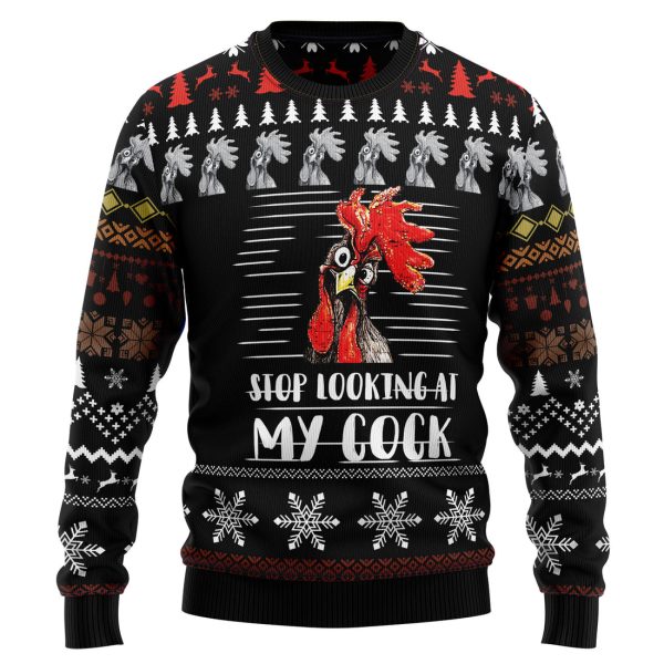 Stop Looking At My Cock Ugly Christmas Sweater Jezsport.com