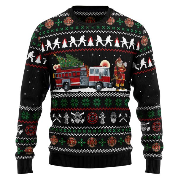 Santa Claus Firefighter Ugly Christmas Sweater Jezsport.com