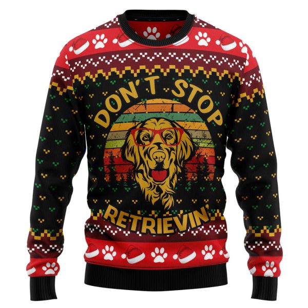 Golden Retriever Don‘t Stop Ugly Christmas Sweater Jezsport.com