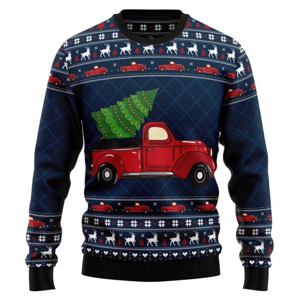 Vintage Red Truck Ugly Christmas Sweater For Men & Women Christmas Gift Sweater Jezsport.com