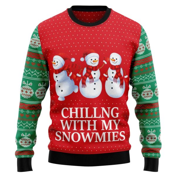 Chilling With My Snowmies Ugly Christmas Sweater For Men & Women Christmas Gift Sweater Jezsport.com