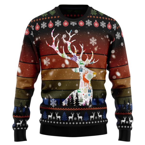 Vintage Background Awesome Deer Ugly Christmas Sweater Jezsport.com