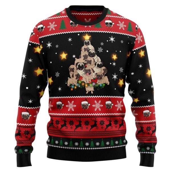 Pug Christmas Tree Ugly Christmas Sweater For Men & Women Christmas Gift Sweater Jezsport.com