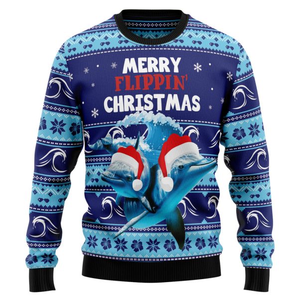 Dolphin Flippin' Christmas Ugly Christmas Sweater, Christmas Gift Jezsport.com