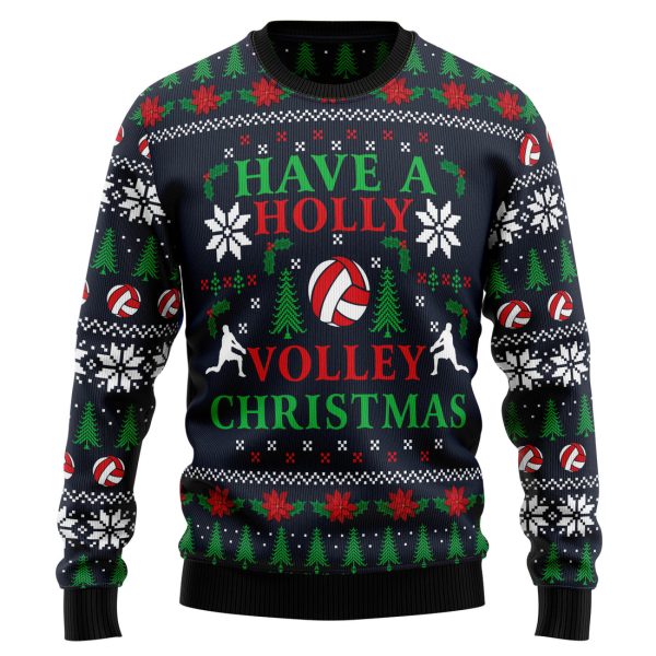 Holly Volley Volleyball Ugly Christmas Sweater Jezsport.com