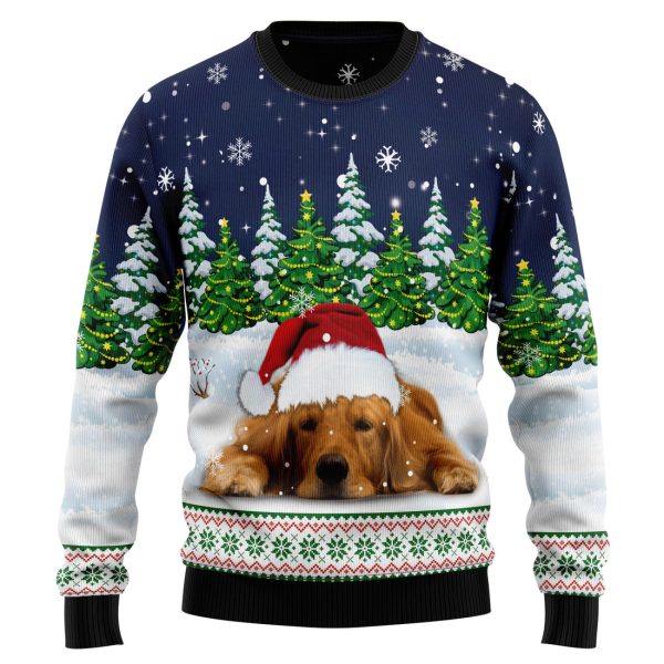 Dreaming Golden Retriever Under Snow Ugly Christmas Sweater, Christmas Gift Jezsport.com