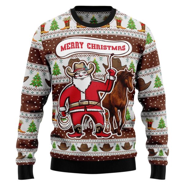 Cowboy Santa Claus Ugly Christmas Sweater For Men & Women Christmas Gift Sweater Jezsport.com