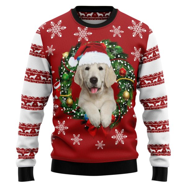 Golden Retriever Wearing Santa‘s Hat Ugly Christmas Sweater Jezsport.com