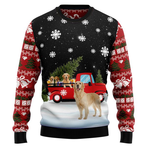 Golden Retriever Red Truck Ugly Christmas Sweater , Christmas Gift Jezsport.com