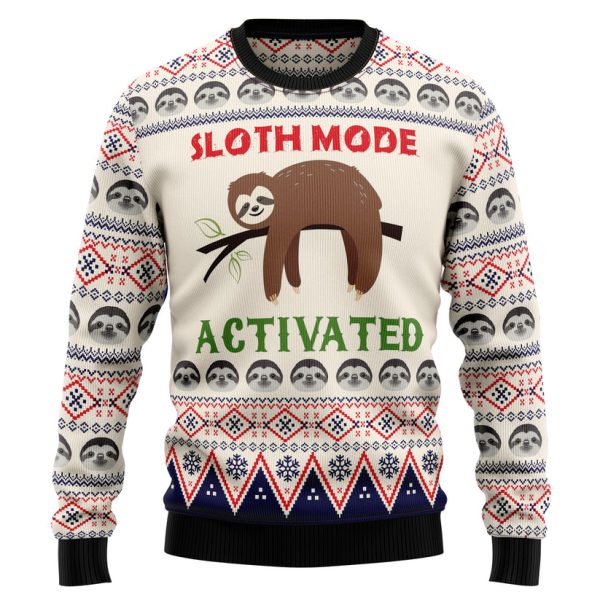 Sloth Mode Activated Ugly Christmas Sweater Jezsport.com