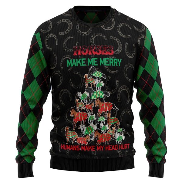 Horses Merry Christmas Ugly Christmas Sweater For Men & Women Christmas Gift Sweater Jezsport.com