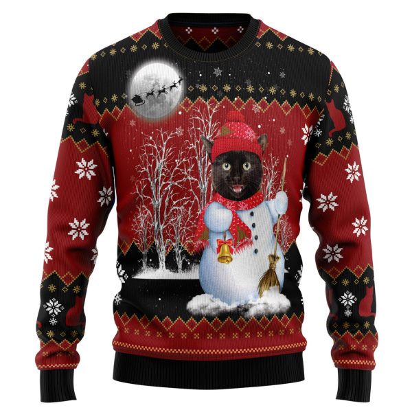 Black Cat Snowman Ugly Christmas Sweater , Christmas Gift Jezsport.com