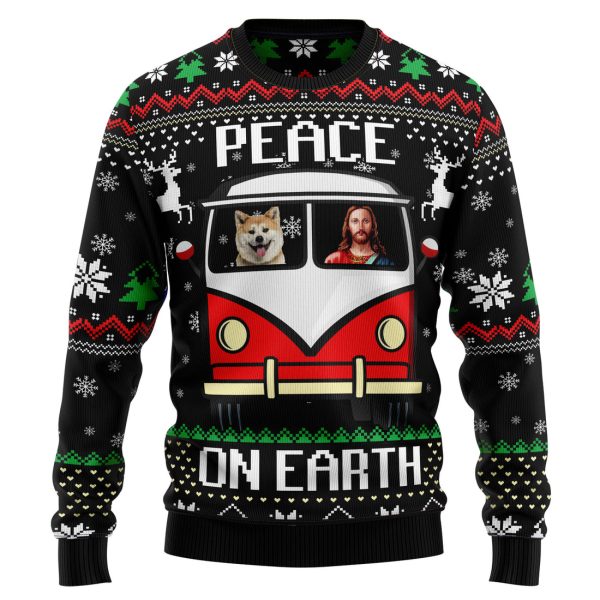 Shiba Inu Peace Ugly Christmas Sweater, Christmas Gift Jezsport.com