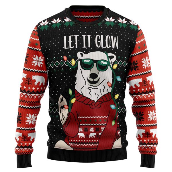 Let‘s Glow Polar Bear Ugly Christmas Sweater Jezsport.com