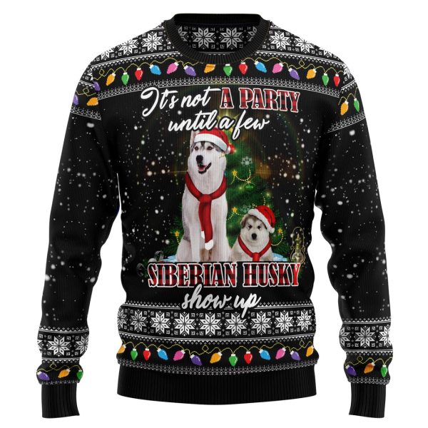 Siberian Husky Show Up Ugly Christmas Sweater Jezsport.com