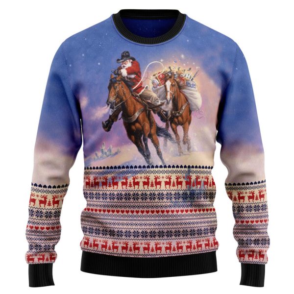 Cowboy Santa Claus Ugly Christmas Sweater Jezsport.com