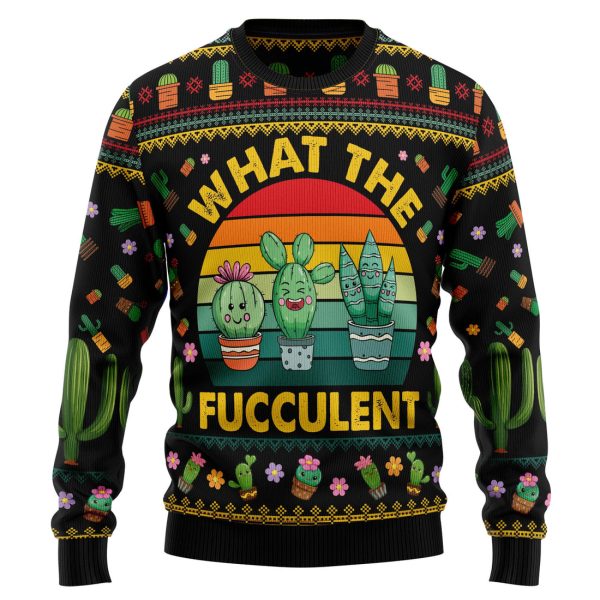 Cactus What the Fucculent Ugly Christmas Sweater Jezsport.com