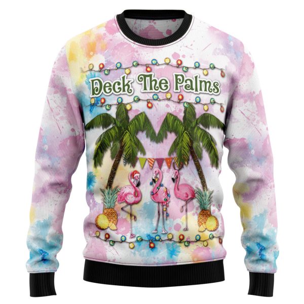 Flamingo Deck The Palms Ugly Christmas Sweater Jezsport.com