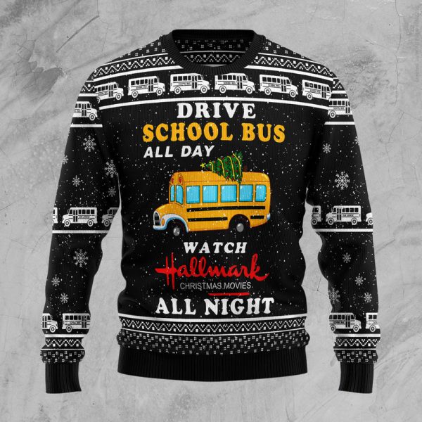 School Bus All Day Ugly Christmas Sweater Jezsport.com