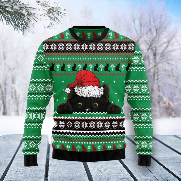 Black Cat Hide Ugly Christmas Sweater Jezsport.com