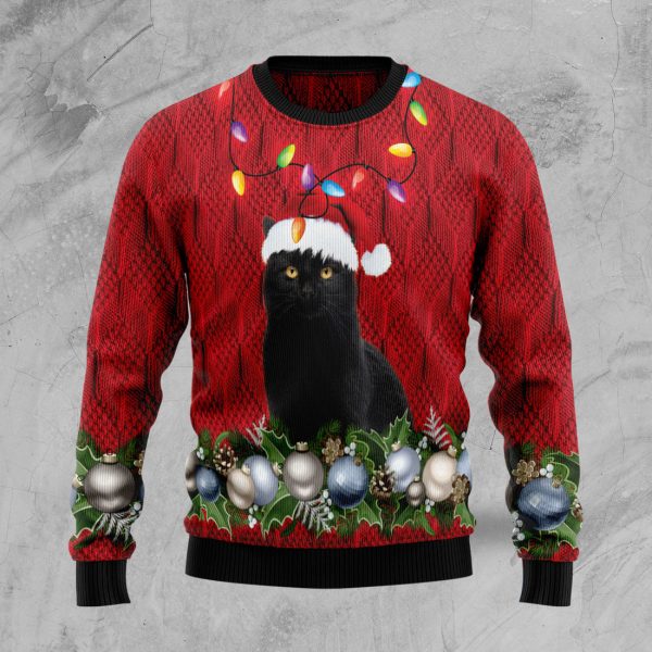 Black Cat Christmas Beauty Ugly Christmas Sweater Jezsport.com