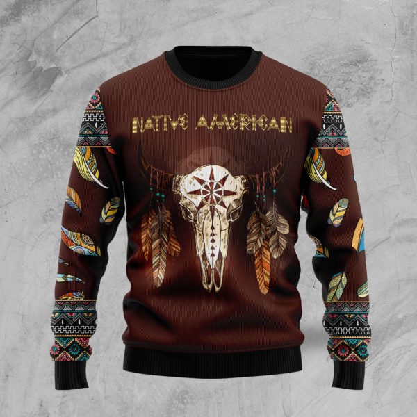 Native Skull Ugly Christmas Sweater Jezsport.com