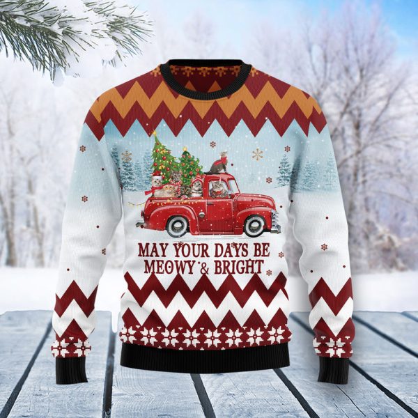 Cat Red Truck Ugly Christmas Sweater Jezsport.com