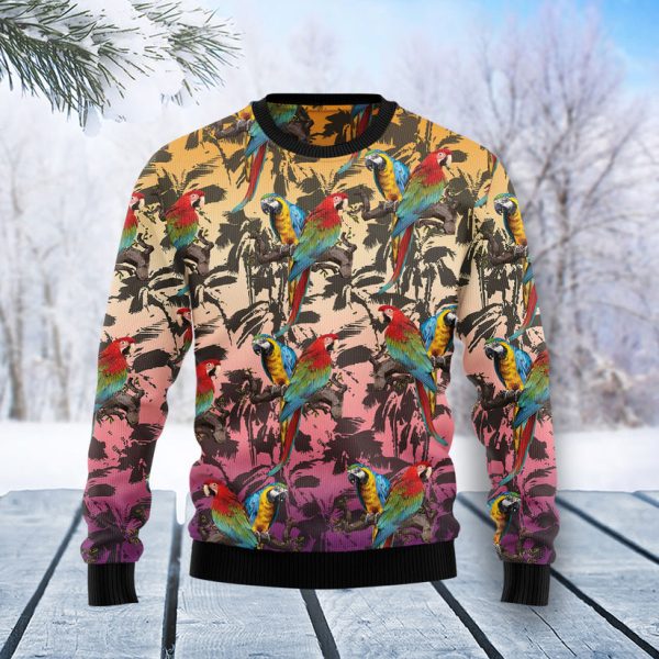 Parrot Palm Forest Ugly Christmas Sweater Jezsport.com