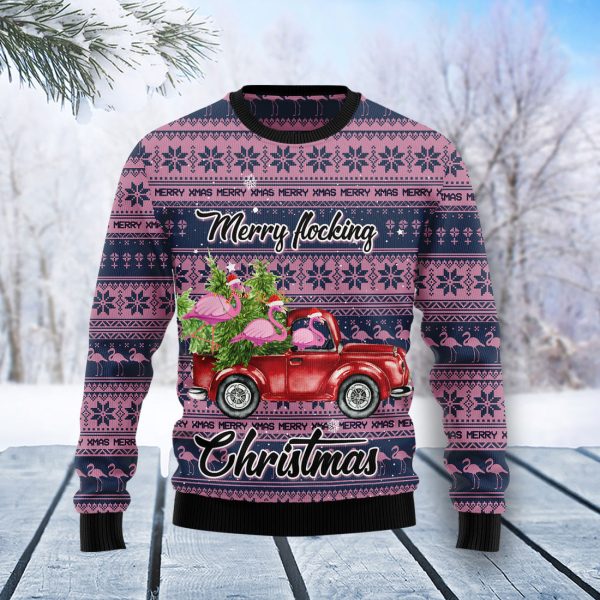 Flamingo Merry Flocking Christmas Ugly Christmas Sweater Jezsport.com