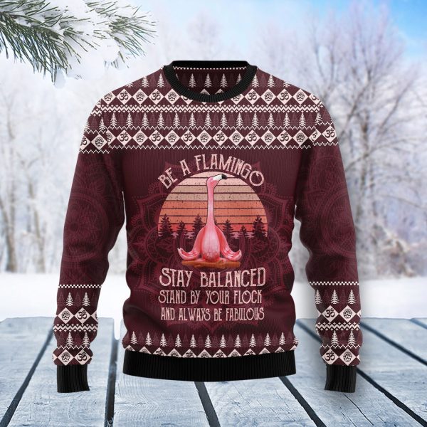 Flamingo Yoga Ugly Christmas Sweater Jezsport.com