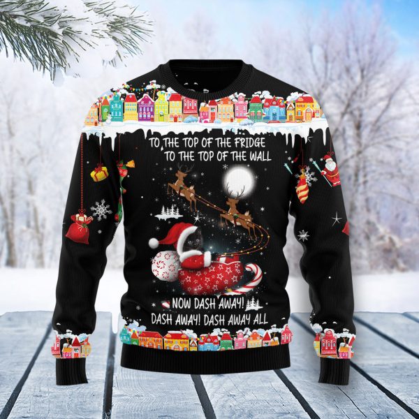 Black Cat Sleigh Christmas Ugly Christmas Sweater Jezsport.com