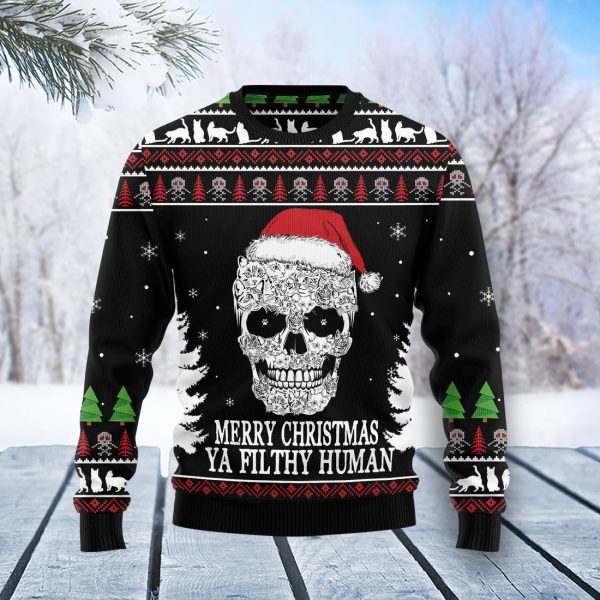 Cat Skull Santa Ugly Christmas Sweater Jezsport.com