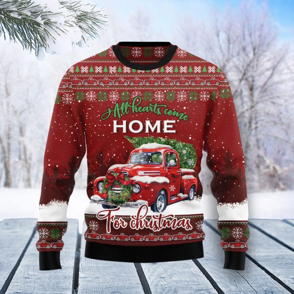 Red Truck Home Christmas Ugly Christmas Sweater Jezsport.com