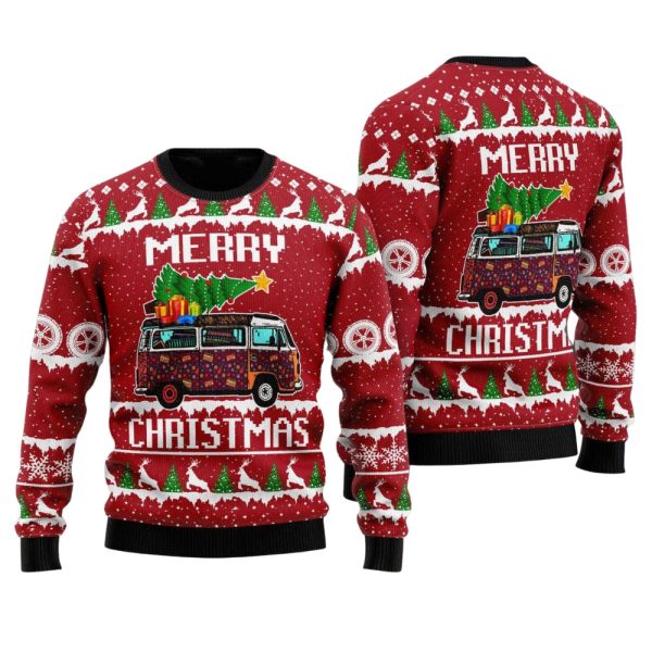 Hippie Car Merry Christmas Ugly Christmas Sweater For Men & Women Christmas Gift Sweater Jezsport.com